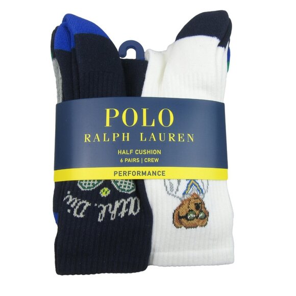 Polo Ralph Lauren Athletic Club Bear Crew Socks Multi 6 Pack Mens Size 6-13 NEW - Picture 1 of 15